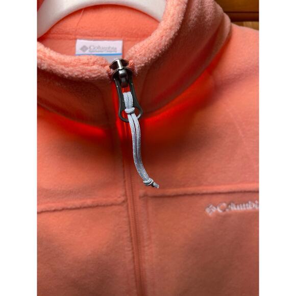 EUC‎ Columbia Women Medium Fast Track Full Zip Up Fleece Neon Orange Coral Reef - Picture 11 of 14